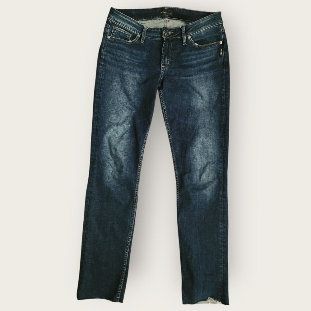 Silver Jeans Co. Women's Sz 32"x29" Elyse Slim Dark-Wash Raw Hem Stretch